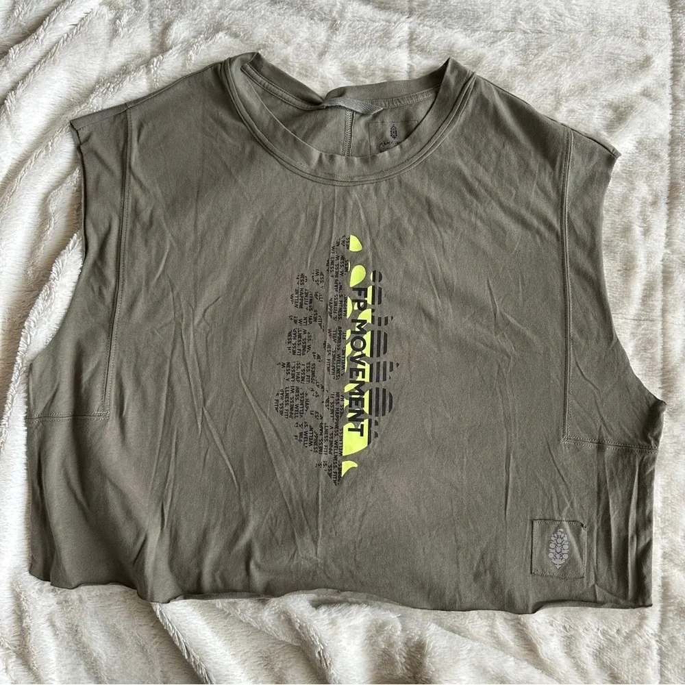 NWOT Free People Inspire Logo Tank in sage stone combo buti, S - Picture 6 of 11